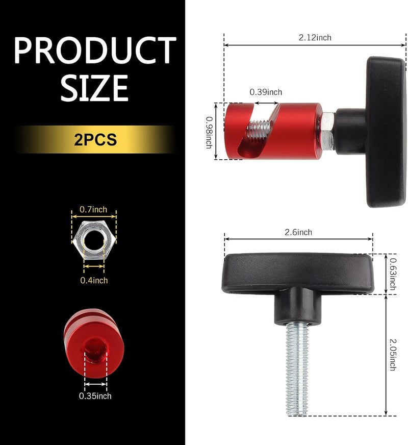 winterrock 2PCS Car Hood Prop Rods, Aluminum Alloy Engine Hood Support Rod Retainer, Portable Anti-Slip Anti-Pinch Vehicle Metal Hood Strut Clamp, Universal Snap-on Auto Support Lift Accessories (Red) - Image 2